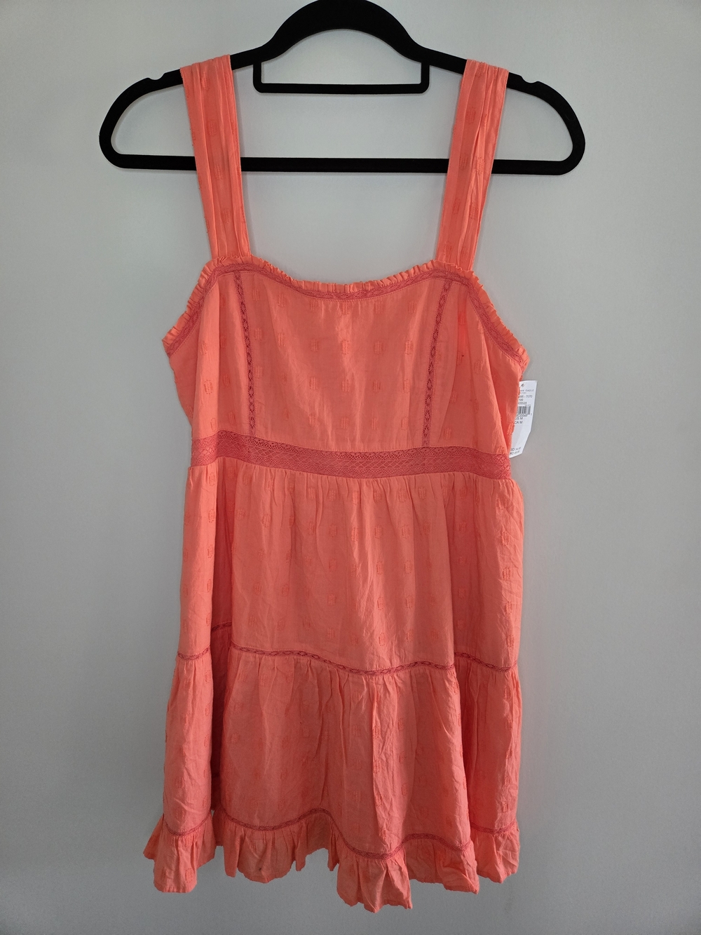 American Eagle Outfitters Coral Tiered Mini Sundress With Lace Up Back